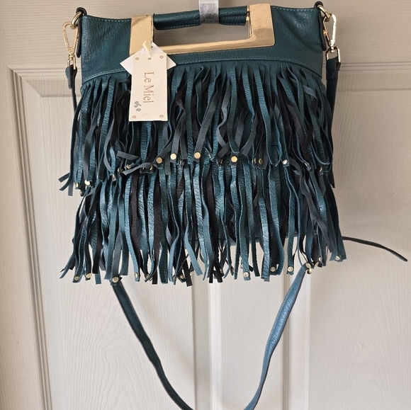 Le Miel Fringe Crossbody Bag Blue Women Cluch Detachable Strap Western Y2k New - Picture 8 of 16
